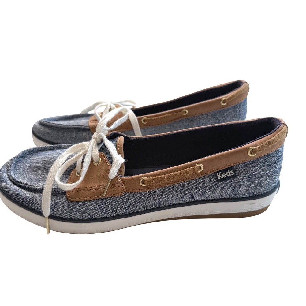 Keds Boat Shoes Blue Chambray Beige Trim Dream Foam Nautical Coastal Preppy Sz 8